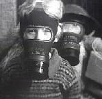 Children wearing gas masks