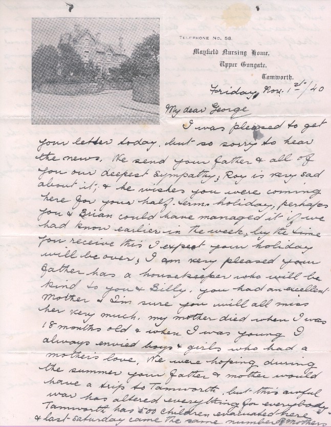 Letter from Nurse Field to George - 1st November 1940