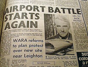 Newspaper article ' Airport battle starts again'
