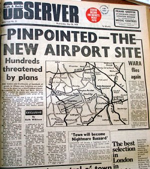 Newpaper article 'Pinpointed - the new airport site'