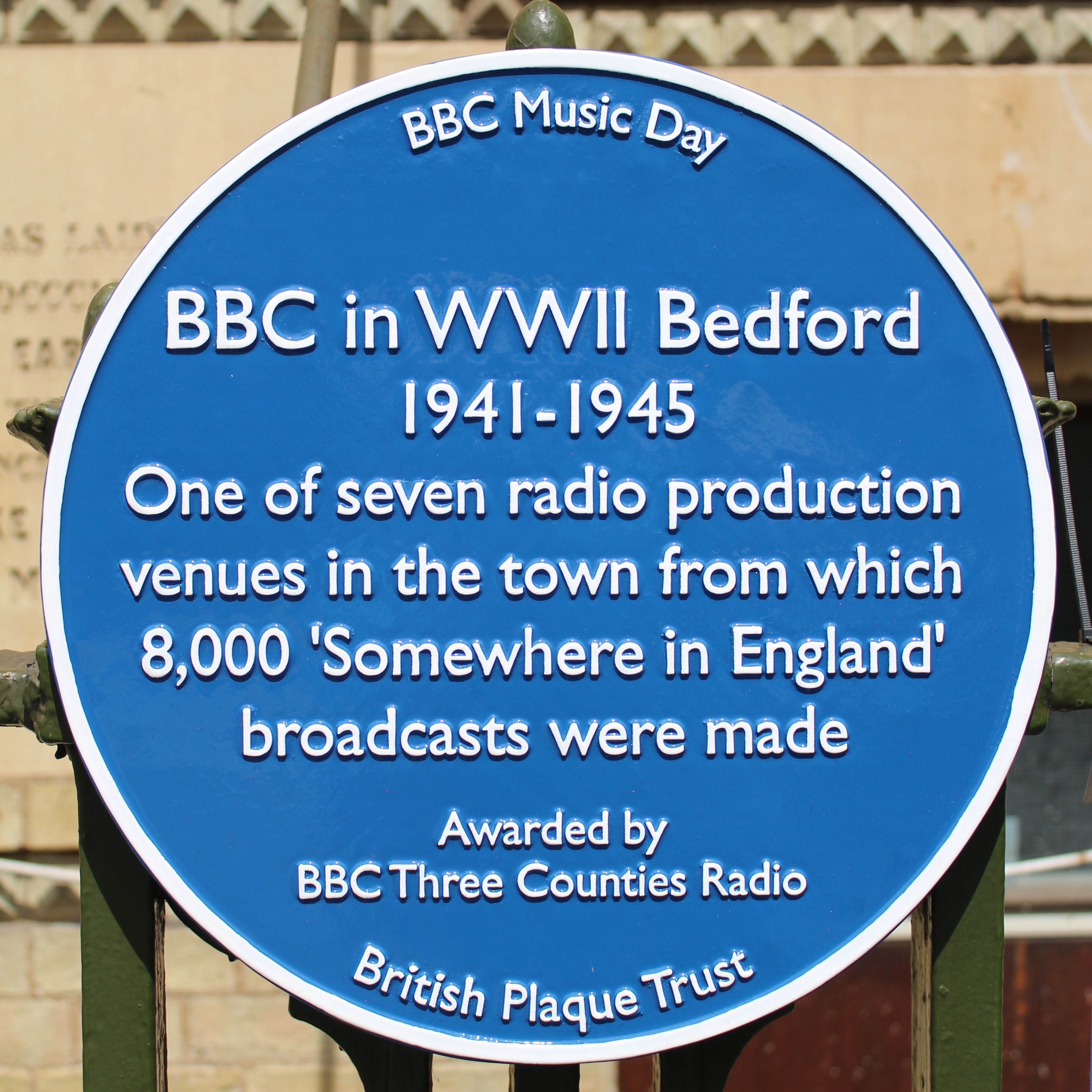 Bedford Corn Exchange BBC Music Day commemorative plaque