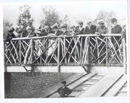People gathered on a bridge, the Embankment, Bedford