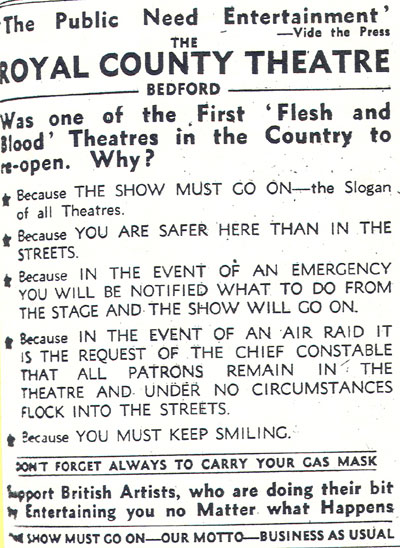 The Royal County Theatre wartime advertisement
