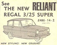 Reliant regal 3/25 Advert 1966