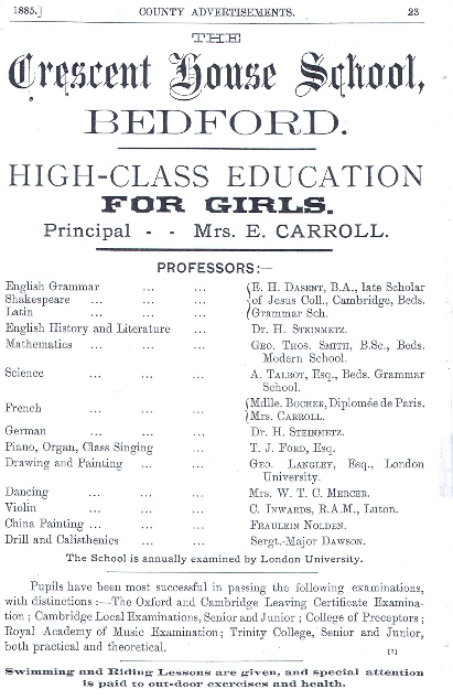 Advertisement for Crescent House School