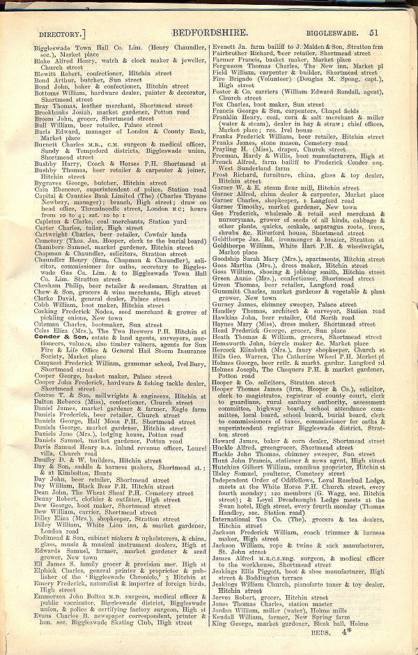 Biggleswade, from Kellys Directory 1894, page 51
