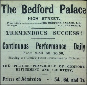 Advertisement for the Palace Cinema, Bedford. Beds Mercury 12.4.1912
