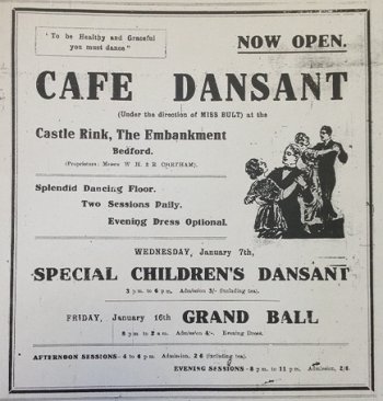 Advertisement for Cafe Dansant, Bedford Beds Times and Independent 2nd January 1920