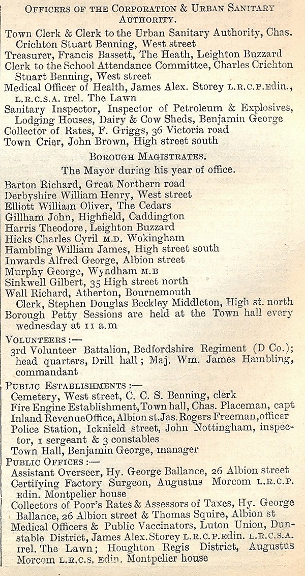 Dunstable, from Kellys Directory 1894, page 64, enlarged text