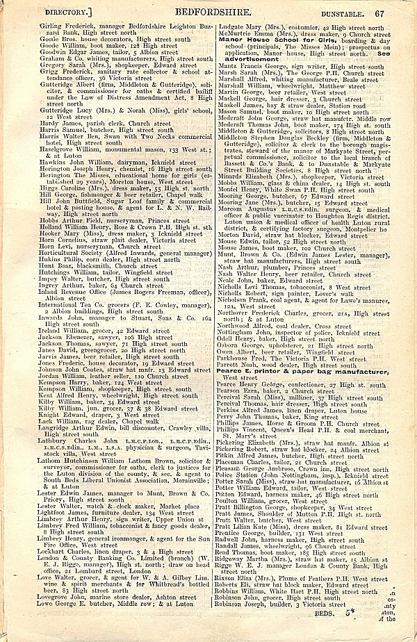 Dunstable, from Kellys Directory 1894, page 67