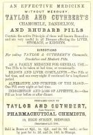 Advertisement for Taylor and Cuthbert (late Palgrave) from the Bedford Directory 1868