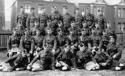 Officers and NCOs of the 5th Gordon Highlanders posing for the camera in Hurst Grove