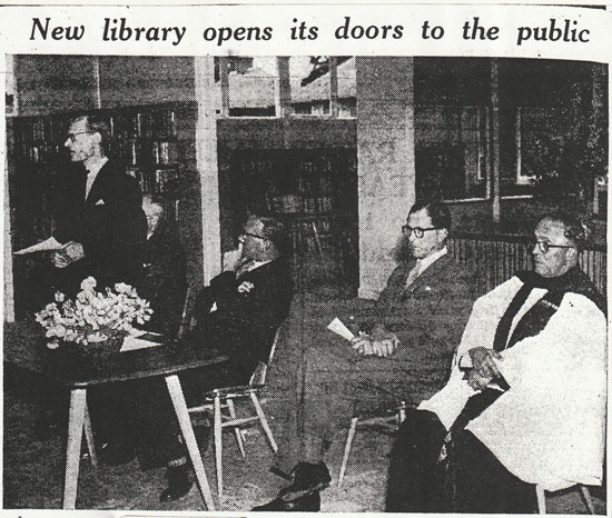Photo and Headline from Bedford Record article about the opening of Kempston Library 1960