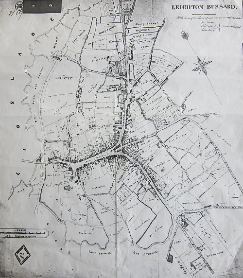 1848 map of Leighton Buzzard town showing land owners.