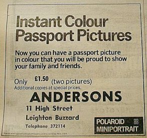 Advertisement for Polaroid colour photographs for passports