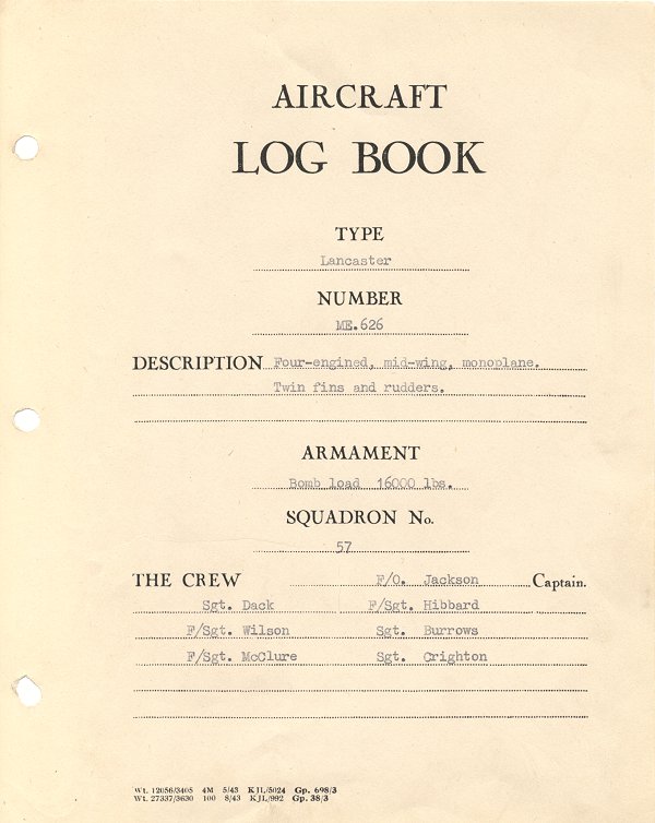 Operational flight details of Lancaster Bomber ME. 626