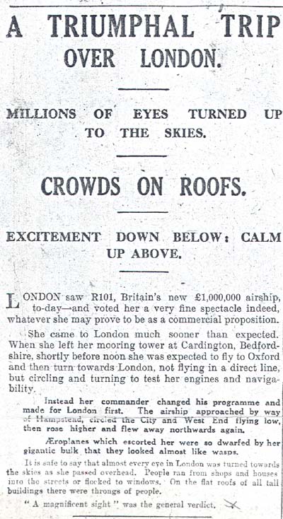 Newspaper Article - The Evening News 14th October 1929