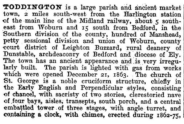 Toddington from Kellys Directory 1894 page 142, enlarged text