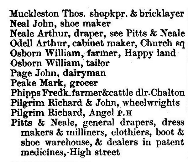 Toddington from Kellys Directory 1894 page 144, enlarged text