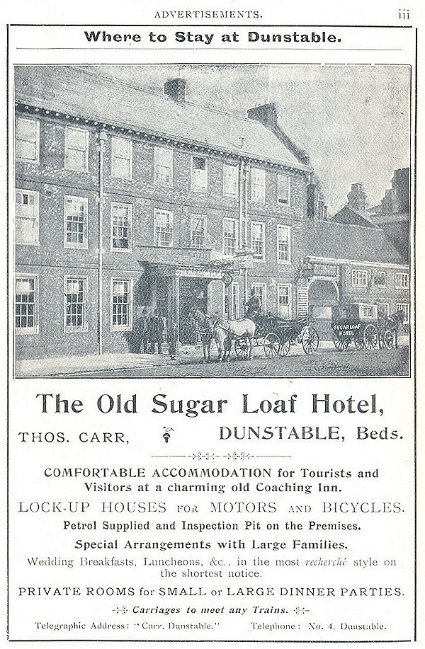 Old Sugar Loaf Hotel advert, page iii from 'Dunstable, its history and surroundings'