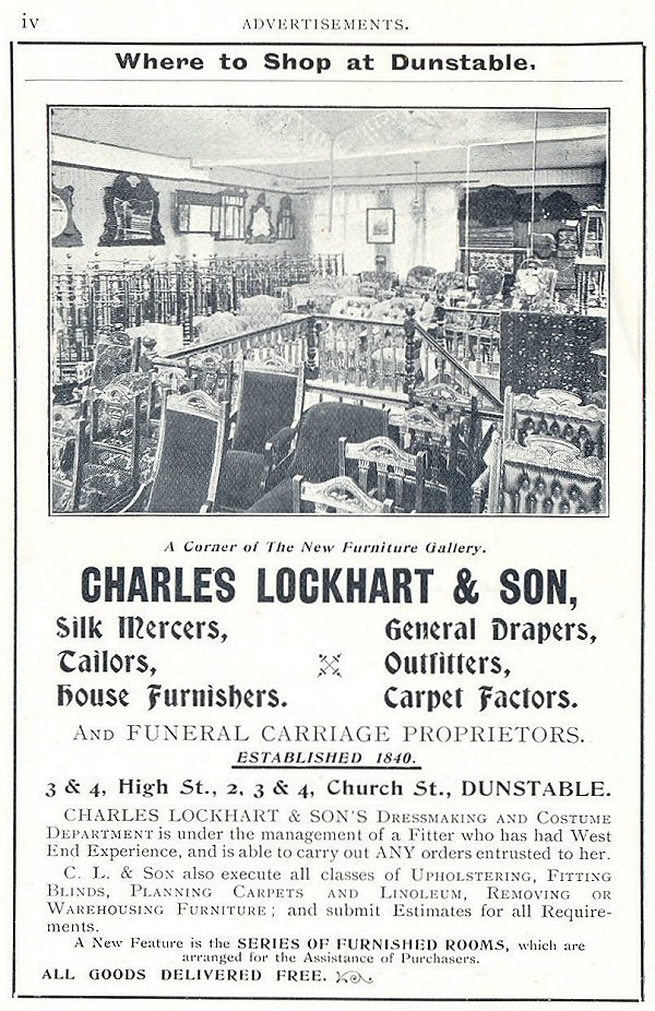 Shop advert page iv from 'Dunstable, its history and surroundings'