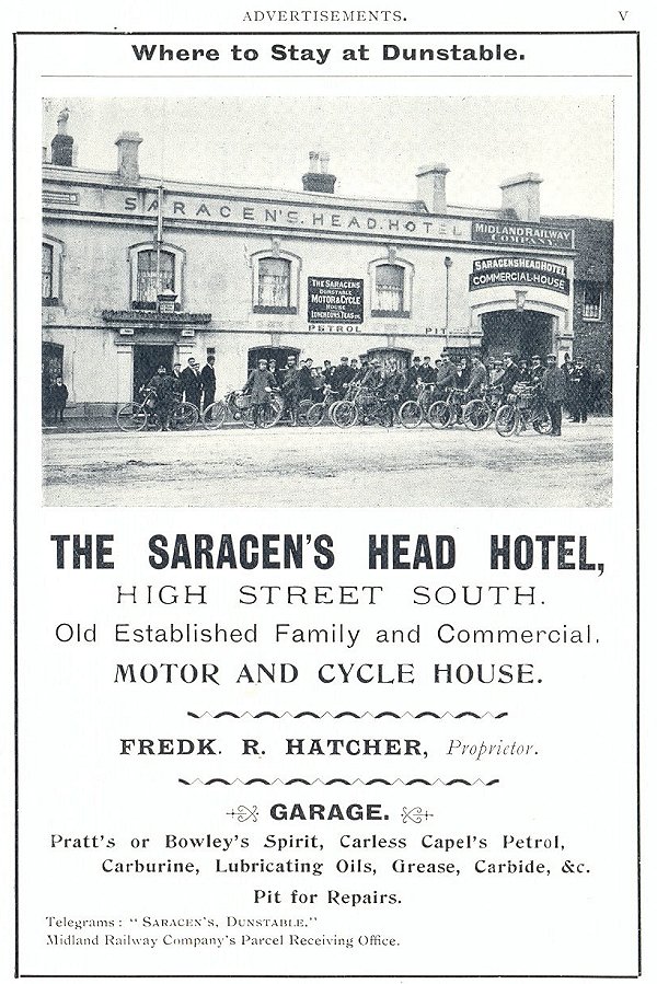 Saracen's Head Hotel advert, page v from Dunstable, its history and surroundings