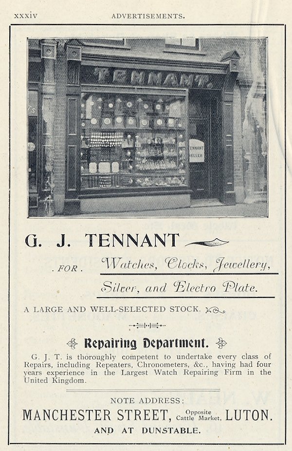 Shop advert pag xxxiv from 'Dunstable, its history and surroundings'