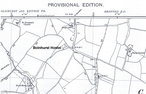 Location of Bolnhurst hostel, north of Bedford