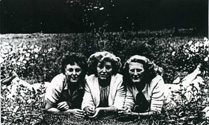 Barbara Harker, Doreen Heales and Joan Wood in the grounds of Cople House Hostel