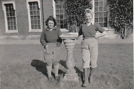 Ethel Wood (right) with un-named land girl at Cople House hostel, c. mid1940s