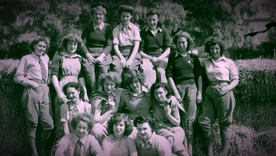 WLA Bedfordshire land girls group including Nancy Tomkinson front row extreme left