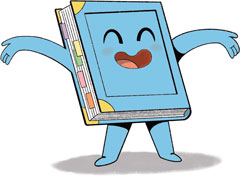 blue book on legs