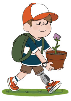 Boy carrying a pot plant