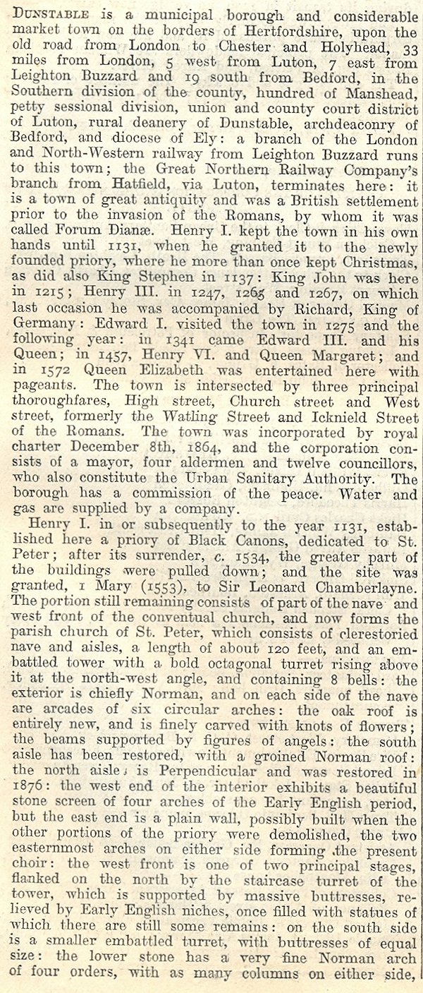 Dunstable, from Kellys Directory 1894, page 63, enlarged text