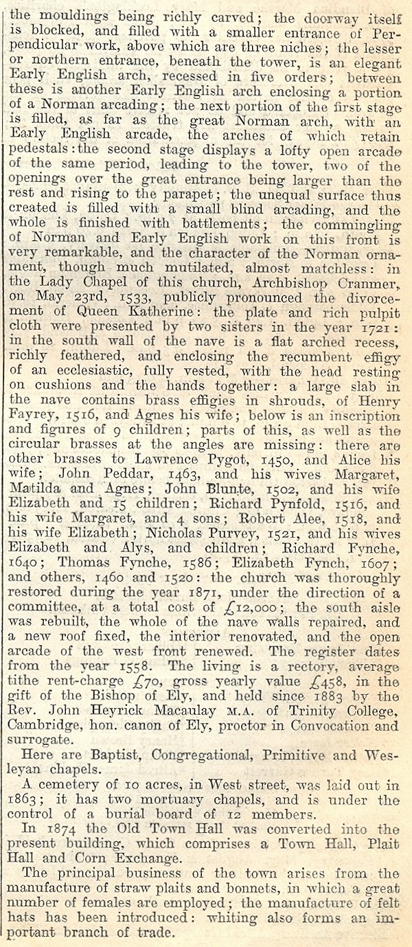 Dunstable, from Kellys Directory 1894, page 63, enlarged text