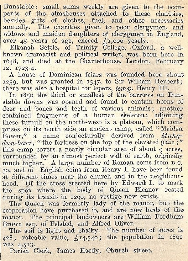 Dunstable, from Kellys Directory 1894, page 64, enlarged text