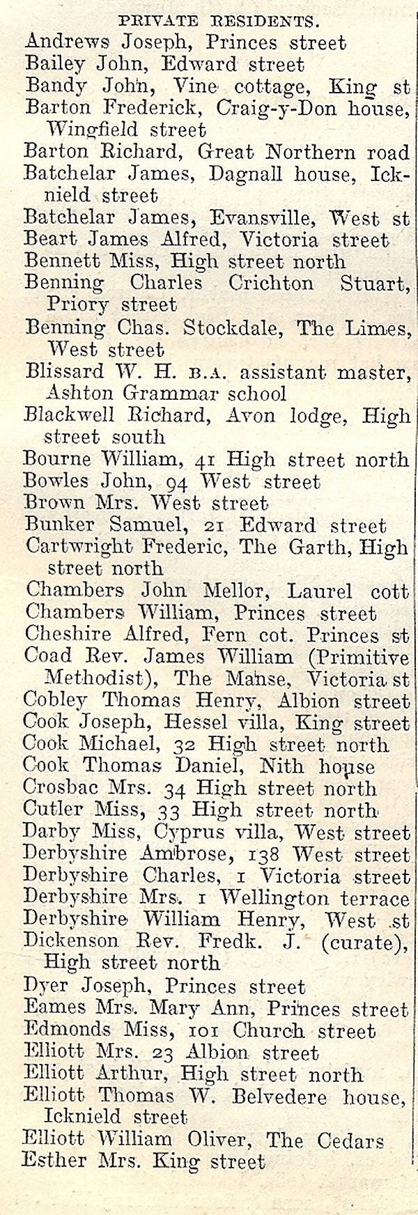 Dunstable, from Kellys Directory 1894, page 65, enlarged text