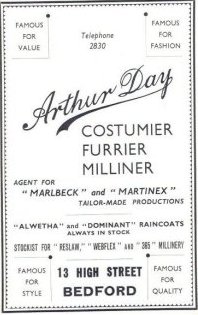 Advertisement for Arthur Day from Kelly's Directory of Bedford, 1947
