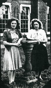 Sheila and June in the grounds at Hasells Hall, Sandy