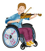 Boy in a wheelchair playing the violin