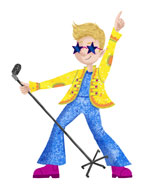 Boy singing with microphone stand