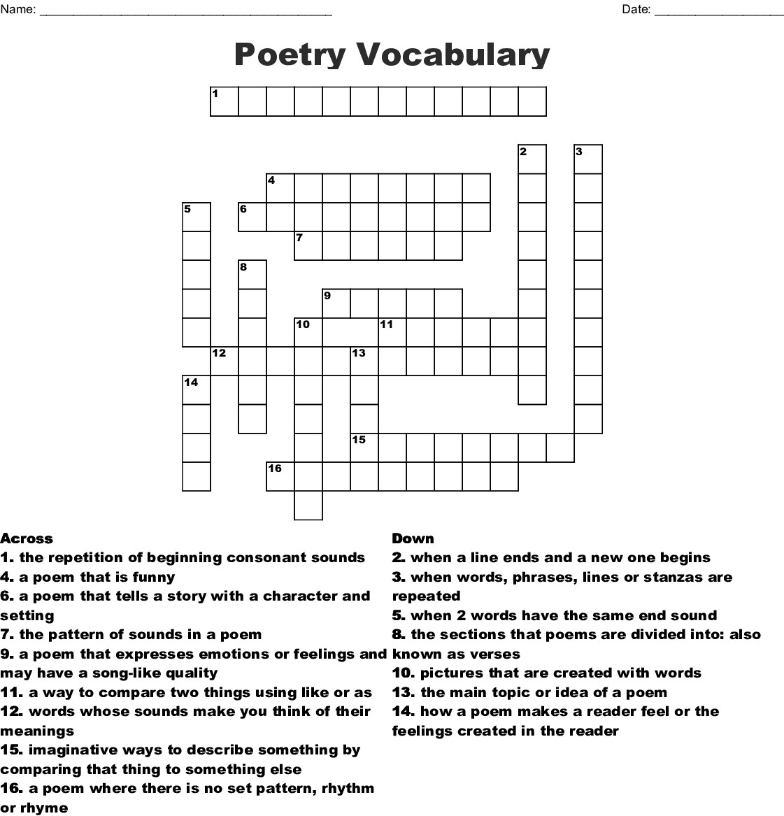 Poetry Crossword