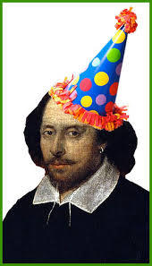 William Shakespeare wearing a party hat
