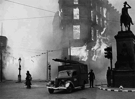 Building on fire, London WW2