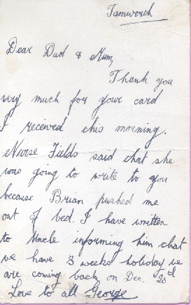 Postcard from George to his Dad and Mum - 1st December 1939