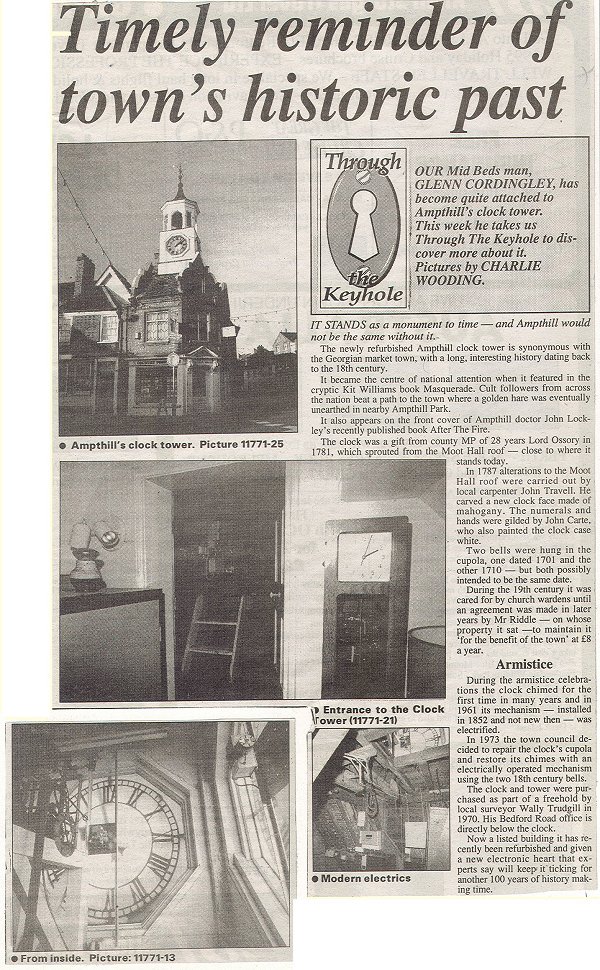 Ampthill clock tower newspaper article, additional image