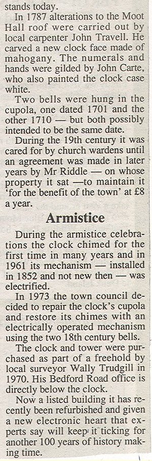 Ampthill clock tower newspaper article, enlarged text, continued