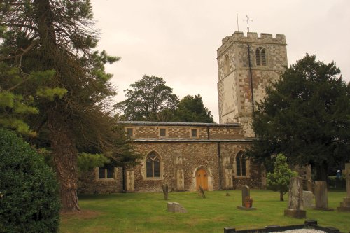 Barton Church showing some grave stones.