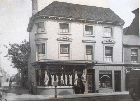 Biggins and Sons, the butchers, on the corner of Lurke Street, Bedford