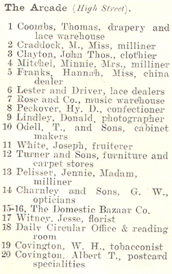 Entry from Kelly's Directory, 1906, for The Arcade (High Street)
